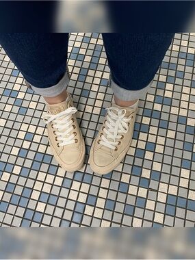 Low-Top Beige Canvas Sneakers for Women - Lace-Up Comfort